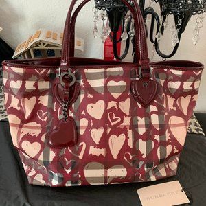 Authentic Burberry Heart Logo Tote Bag